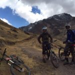 Bike Inca trail in cusco peru, two bikers on bikes in peru