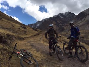 Bike Inca trail in cusco peru, two bikers on bikes in peru