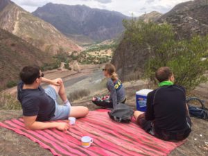 mountain biking tour cusco, eating lunch on scenic bike tour